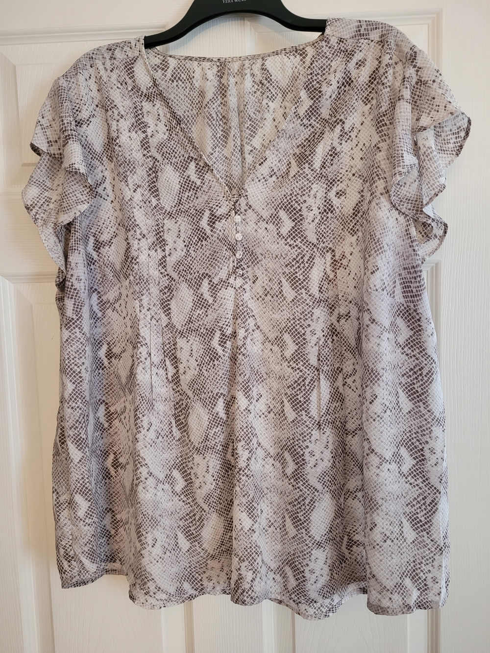 Womens Neutral Snake Print V-Neck Blouse